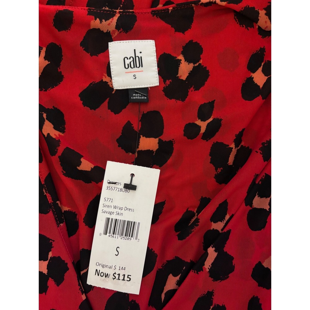NWT Cabi Siren Wrap Dress Small Savage Skin Red Leopard Sheer MSRP $144 - Picture 4 of 7